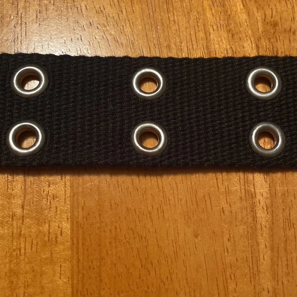 Black Canvas Adjustable Belt With 2-row Metal Grommets & Metal Buckle 1.5” wide - Picture 5 of 6